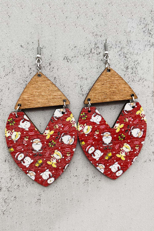 Racing Red Christmas Santa Claus Print Wooden Earrings