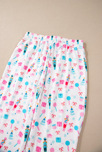 Ensemble haut à manches longues et pantalon large à motif de Noël blanc