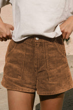 Pantalones cortos de pana con bolsillos traseros y cintura elástica vintage marrón 