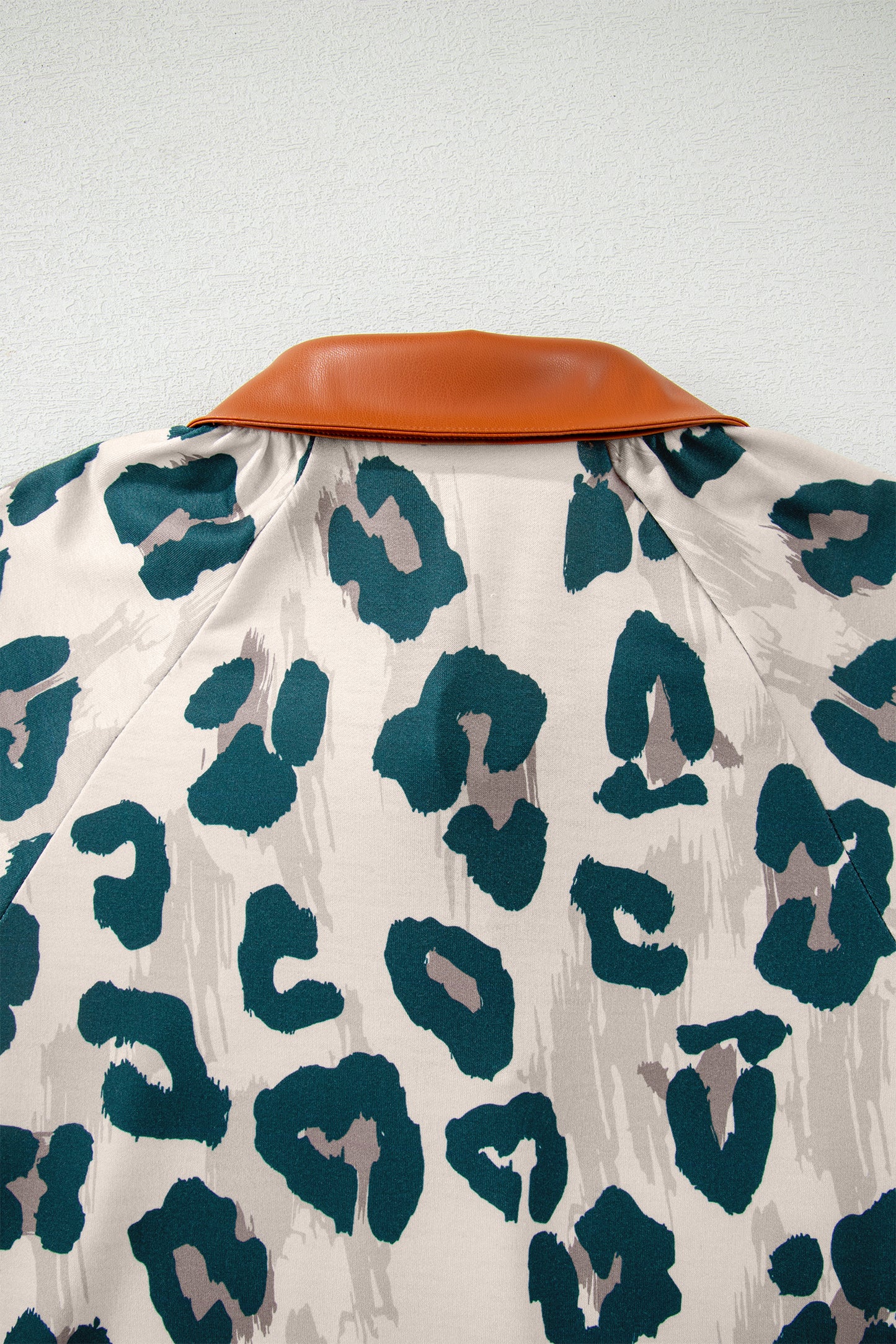 Casual Unique Leopard Print Button Contrast Collared Short Sleeve Blouse