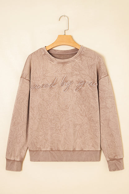 DUNE saved by grace Letter Embroidery Mineral Wash Loose Sweatshirt