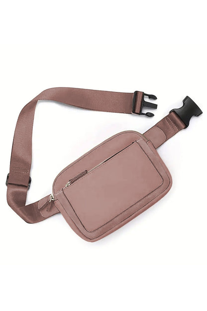 Bolso Bandolera Minimalista Camel Con Múltiples Cremalleras 