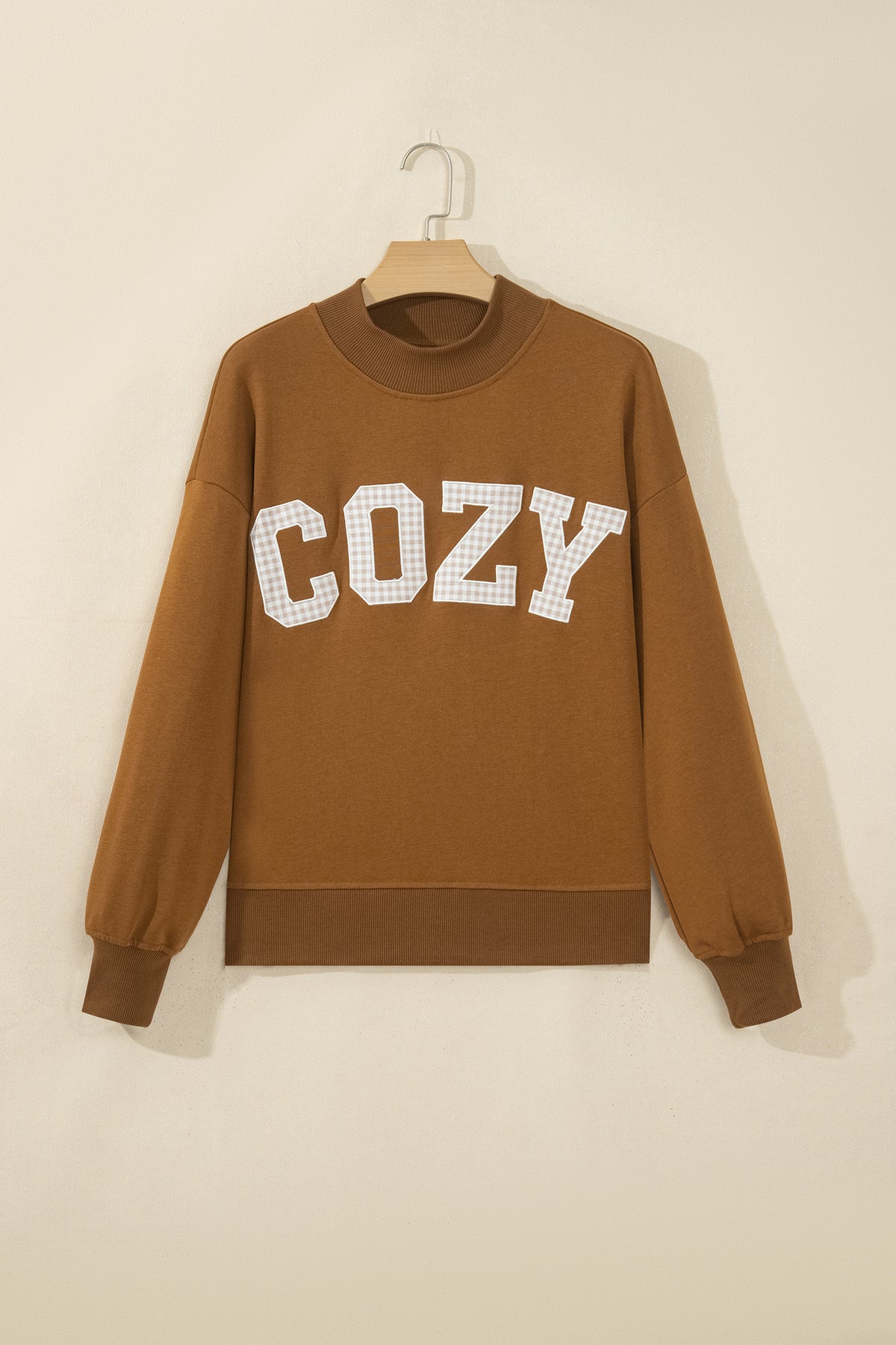 Chestnut Stay Salty Embroidered Long Sleeve Stand Neck Shift Pullover Sweatshirt