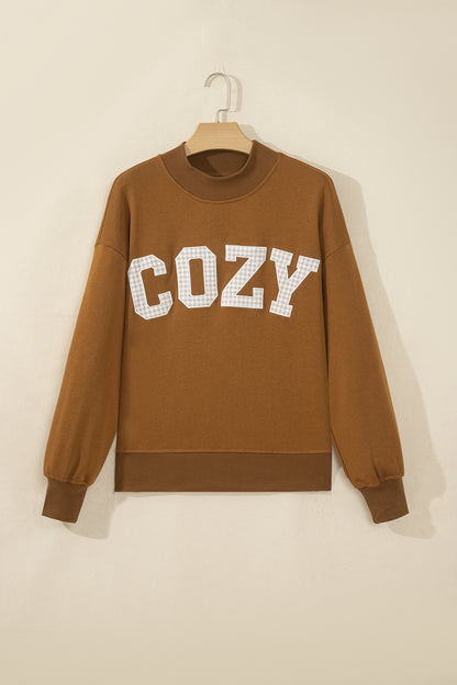 Chestnut Stay Salty Embroidered Long Sleeve Stand Neck Shift Pullover Sweatshirt