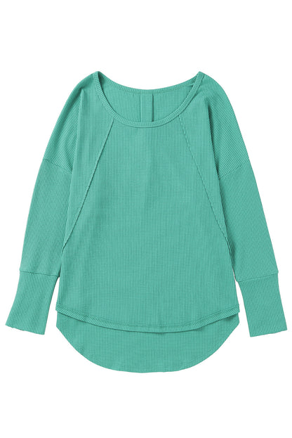 Waffle Knit Splicing Buttons Long Sleeve Top