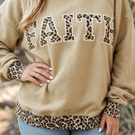 Parchment Plus Size Leopard Trim Mock Neck FAITH Graphic Sweatshirt