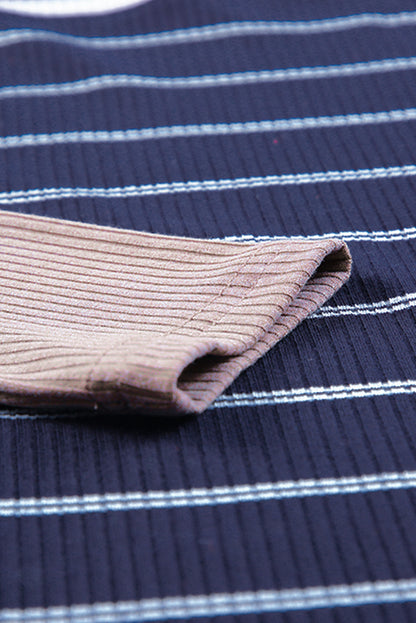 Pull rayé en tricot côtelé à poignets color block