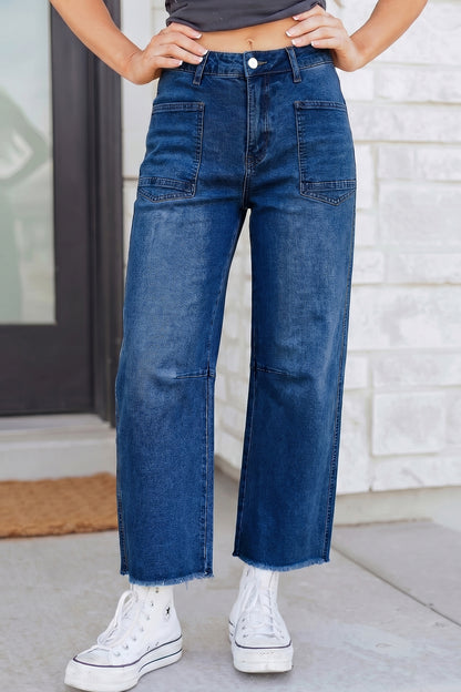 Beau Blue Frayed Cropped Straight Jeans