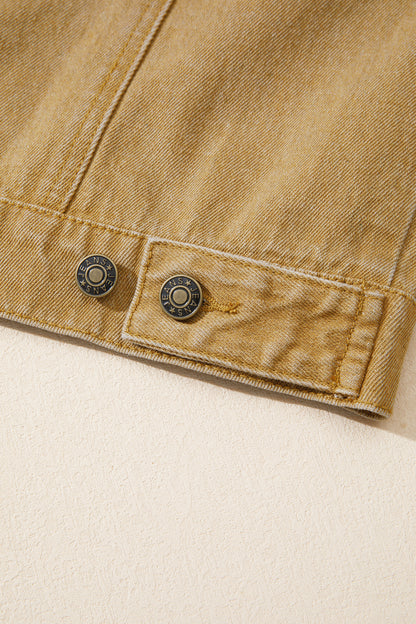 honey gold Metal Button Front Long Sleeve Collar Denim Jacket