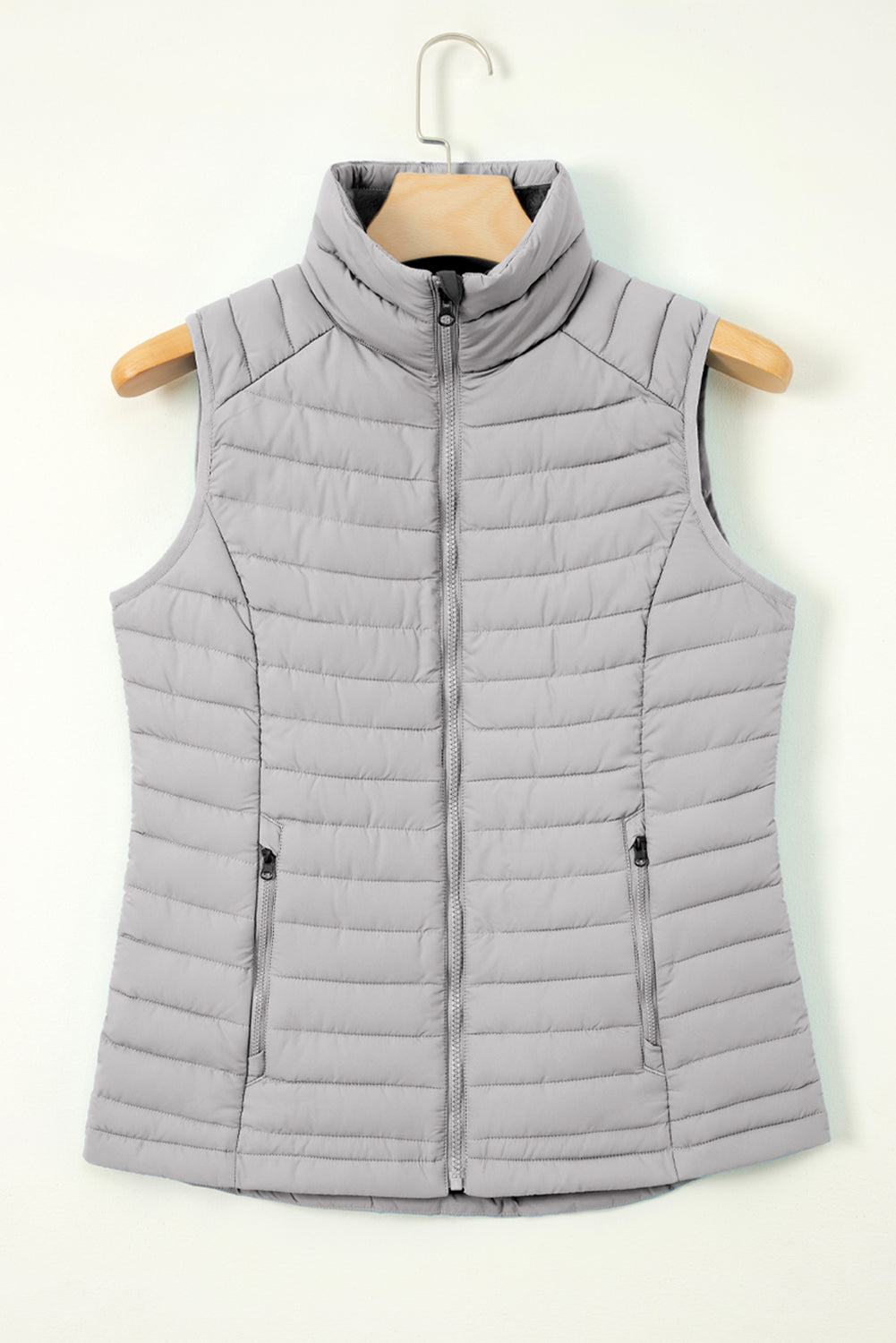 Gilet matelassé zippé à col en peluche argentée