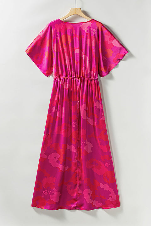 Abstract Floral Print V Neck Dolman Maxi Dress