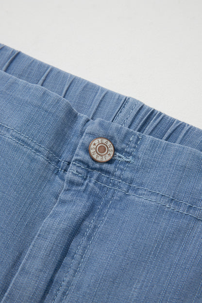 Light Blue Ruffle Hem Wide Leg Full Length Plus Size Jeans