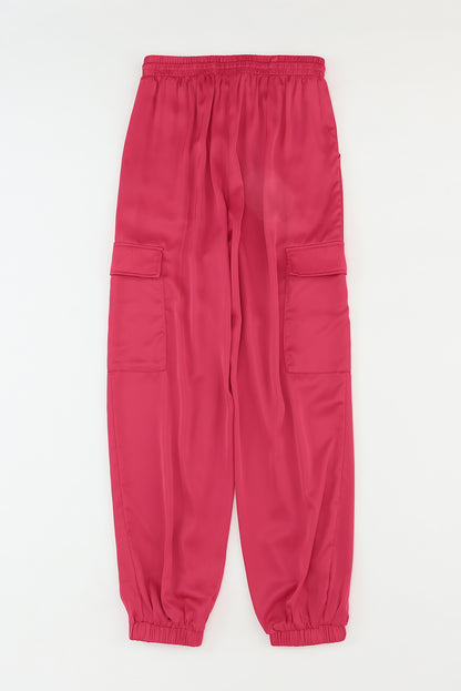 Satin Pocketed Drawstring Elastic Waist Pants
