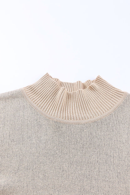 Pull surdimensionné kaki à col montant et fentes latérales motif léopard