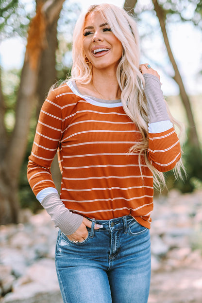 Pull rayé en tricot côtelé à poignets color block