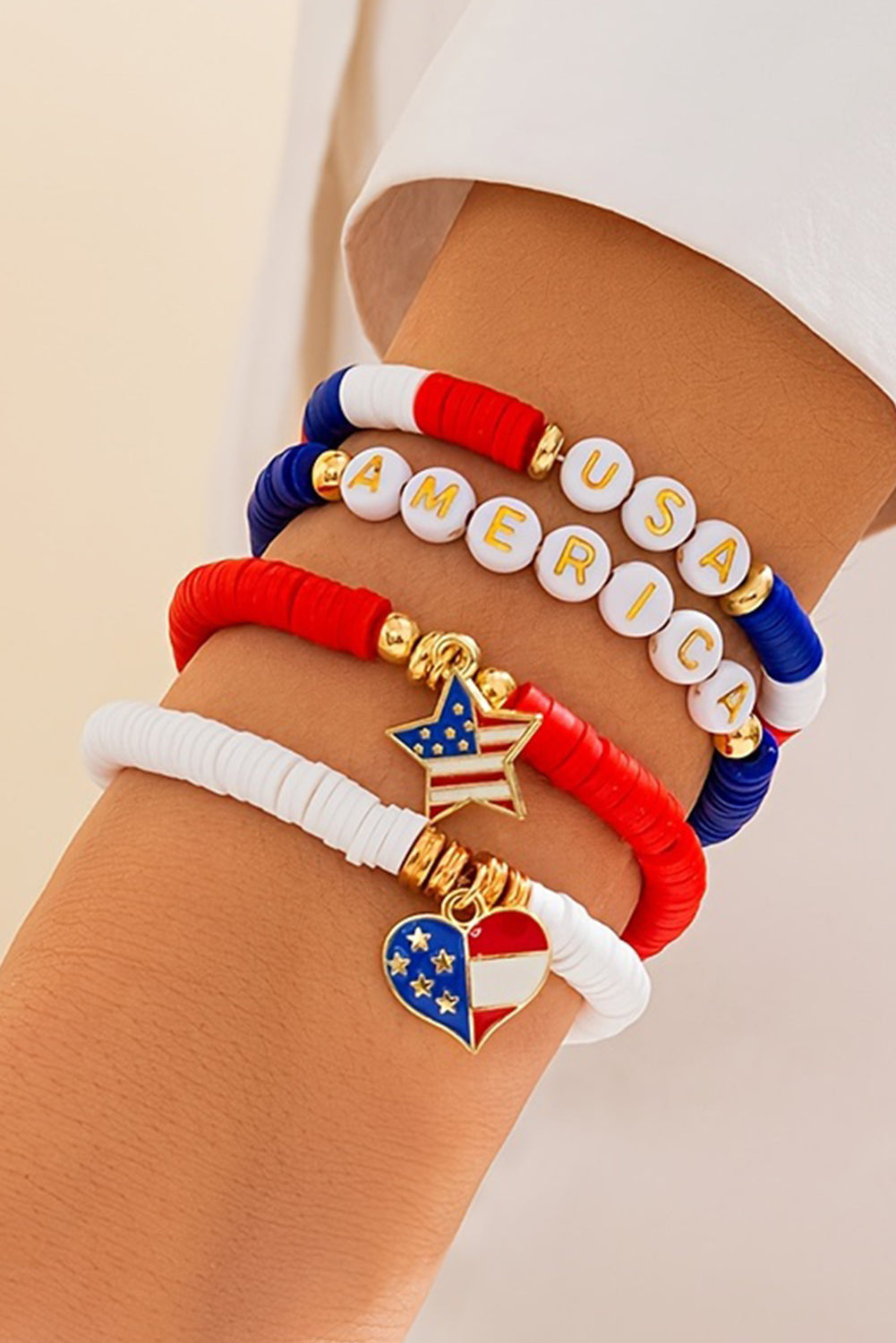 Ensemble de bracelets à perles et pendentifs en forme de lettres avec drapeau américain bleu foncé