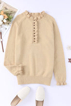 Beige Frill Trim Buttoned Knit Pullover Sweater