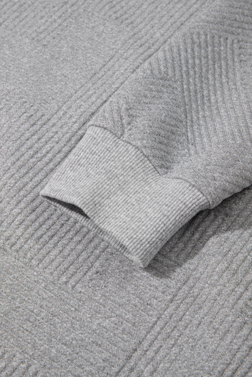 Medium Grey Trendy Textured Half Zip Loose Sweatshirt