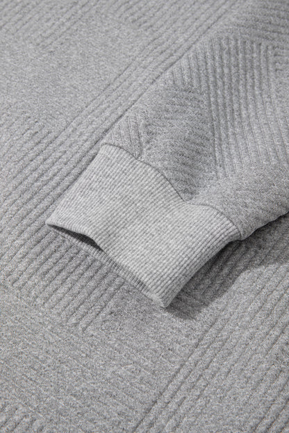 Medium Grey Trendy Textured Half Zip Loose Sweatshirt