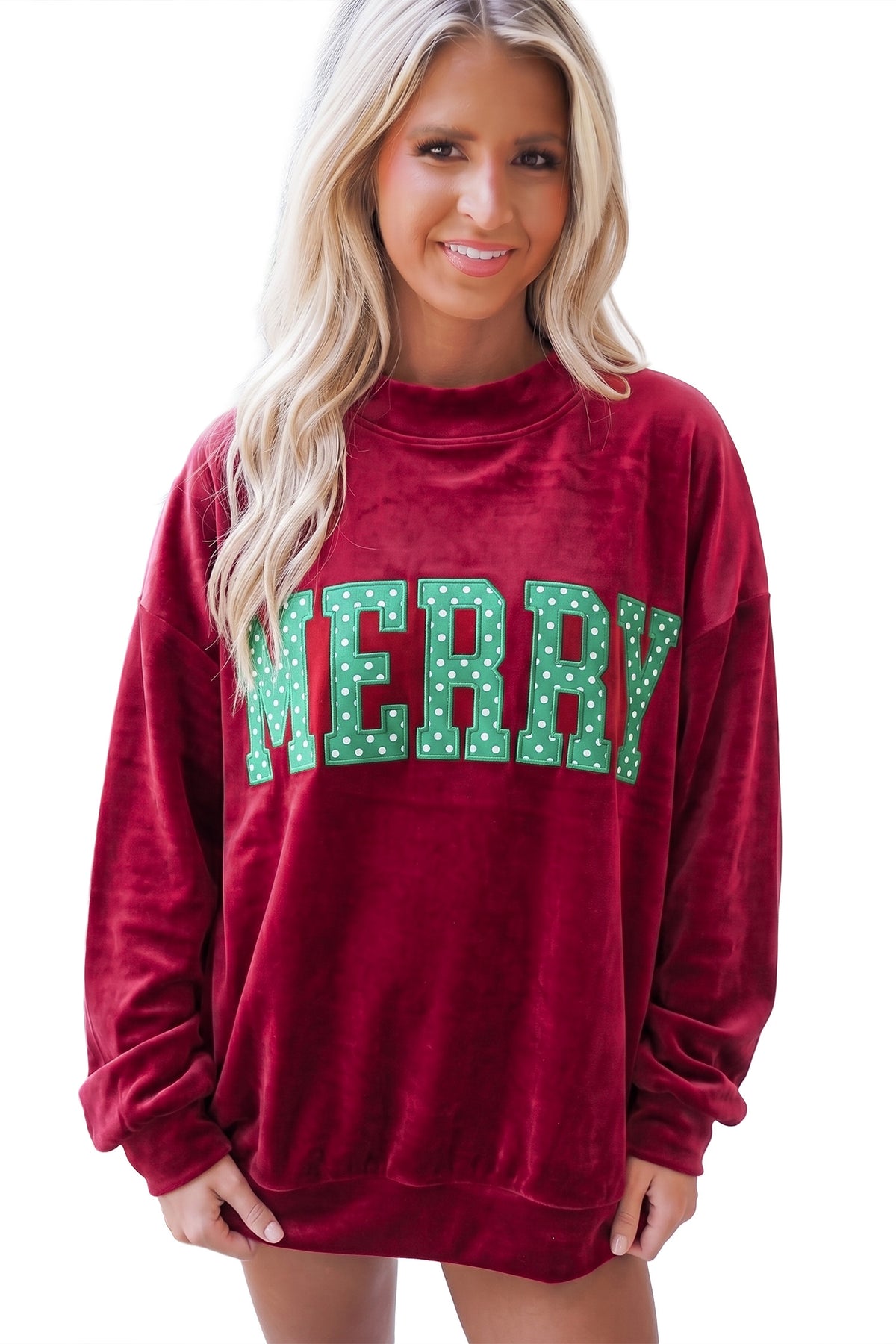 Burgundy Christmas Velvet Graphic Print Long Sleeve Sweatshirt