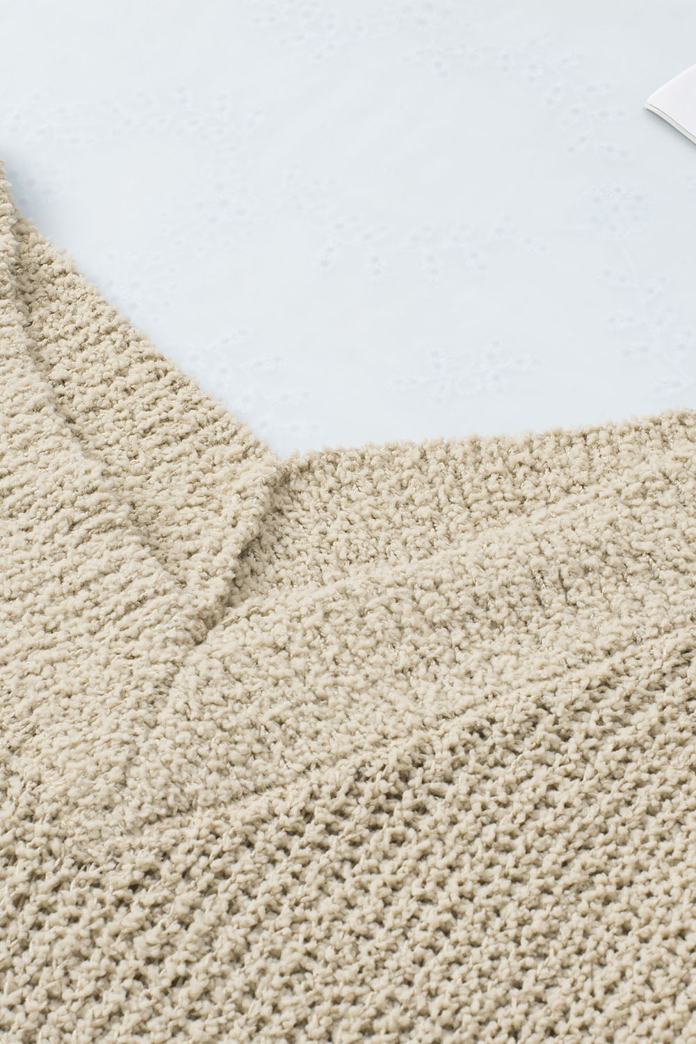 Apricot Cropped V Neck Fuzzy Sweater