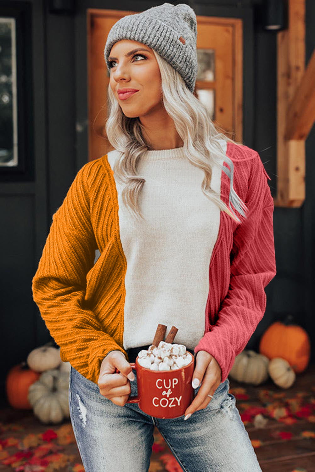 Pull texturé multicolore à épaules tombantes