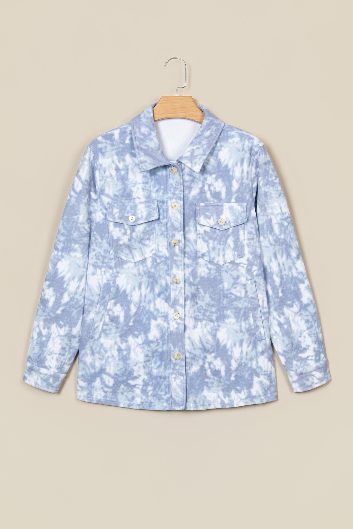 Gray Abstract Print Fuzzy Collar Long Sleeve Patch Pocket Tunic Jacket