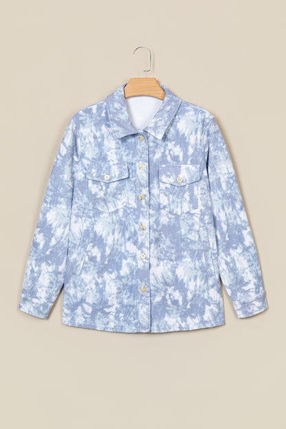 Gray Abstract Print Fuzzy Collar Long Sleeve Patch Pocket Tunic Jacket