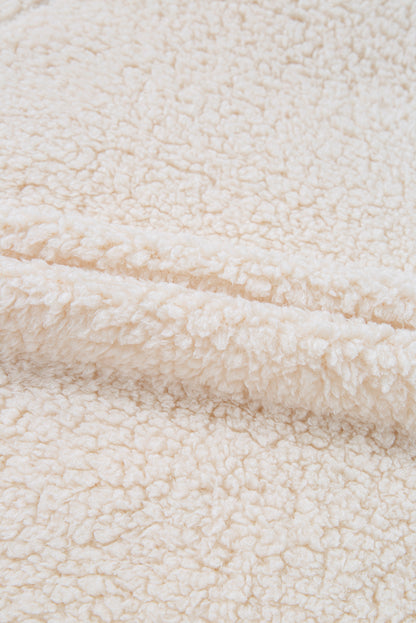 Sweat-shirt blanc uni en polaire à col montant et épaules tombantes