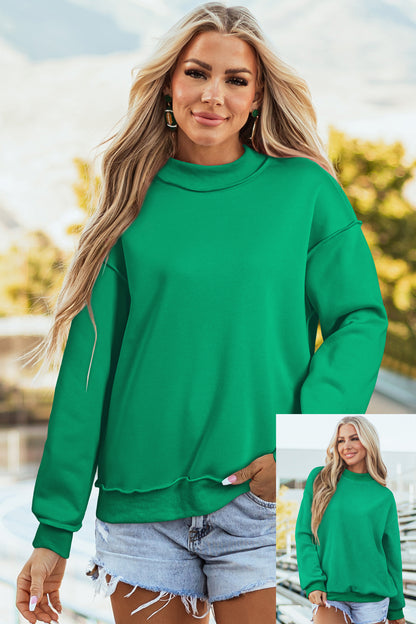 Dark Blue Oversize Drop Shoulder Reversible Mock Neck Sweatshirt