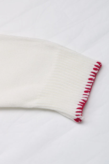 Pull graphique ample de Noël à motif de nœud blanc et bordure contrastée