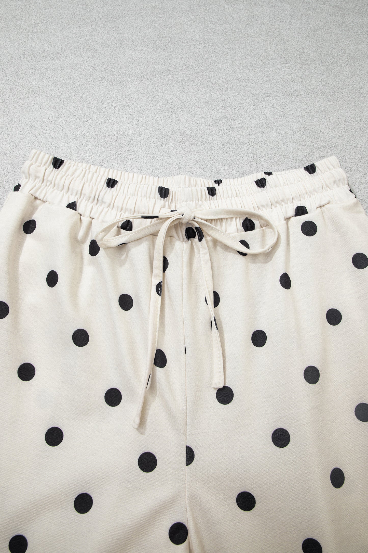 Beige Polka Dot Half Sleeve Loose Top Elastic Waist Casual Pants Set