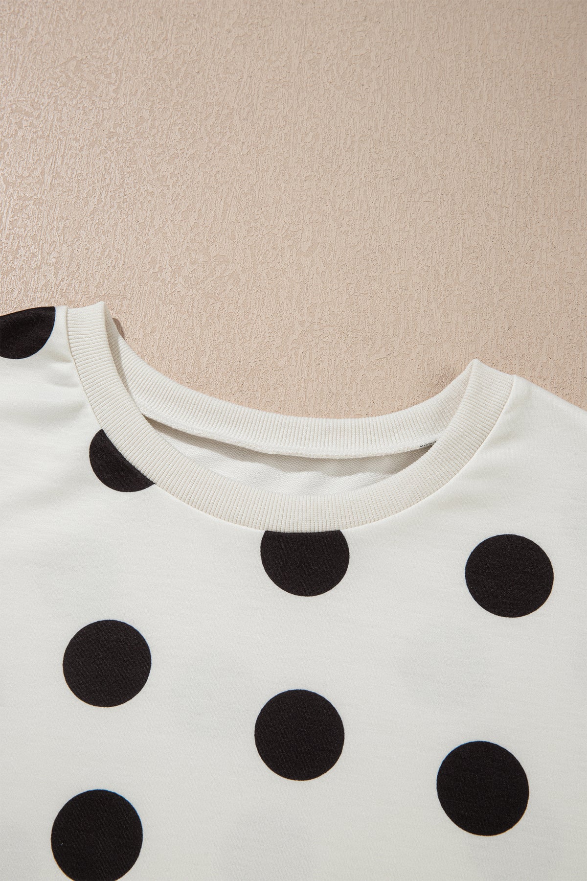 Black Polka Dot Print Loose Tee Drawstring Elastic Waist Short Set