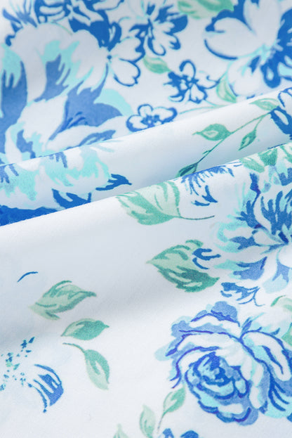 Chemise boutonnée à volants et imprimé floral bleu ciel