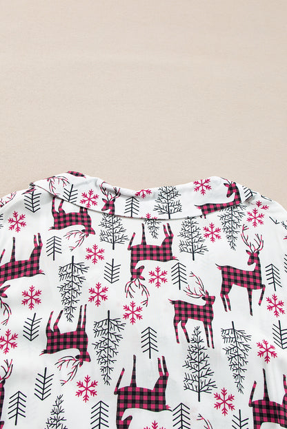 Ensemble pyjama blanc imprimé Noël avec chemise et pantalon