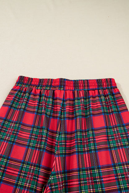 Red Plaid Mama Graphic Christmas Holiday Crewneck Pullover and Pants Two Piece Lounge Set