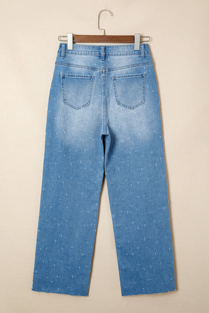 Mist Blue Distressed Detail Tummy Control Raw Hem Jeans