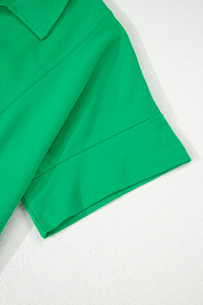 Chemisier vert vif à manches courtes et col rabattu, grande taille