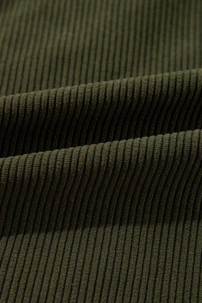 Blouson aviateur boutonné en velours côtelé vert brume avec patchwork