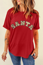 Red SANTA Leopard Print Crew Neck T Shirt