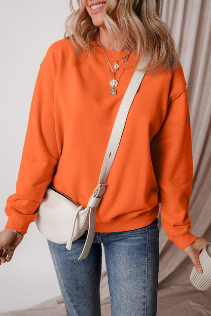 Sweat-shirt en tissu éponge orange roux uni doublé en polaire à épaules tombantes