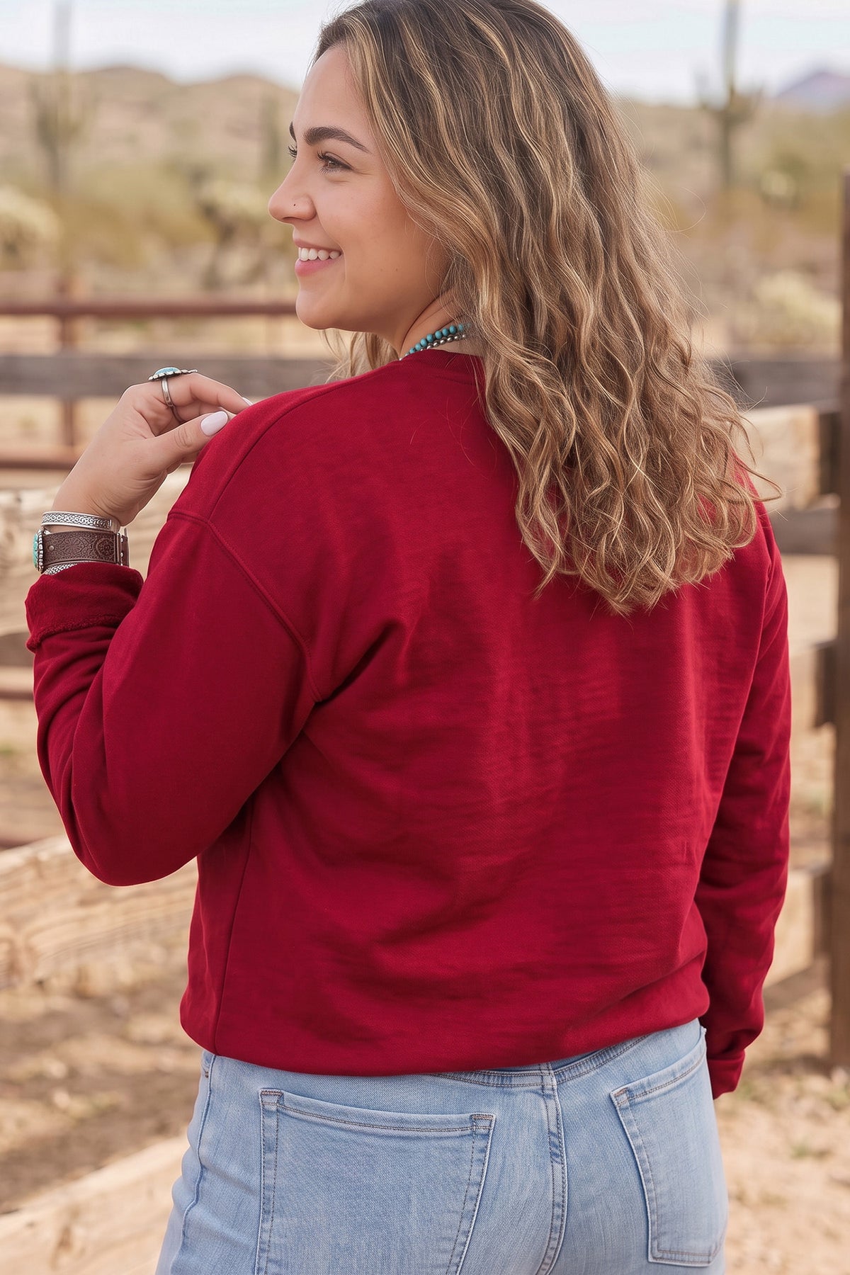Fiery Red PRAY Letter Patchwork Round Neck Long Sleeve Plus Size Sweatshirt