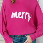 Rose Merry Letter Embroidered High Neck Sweater