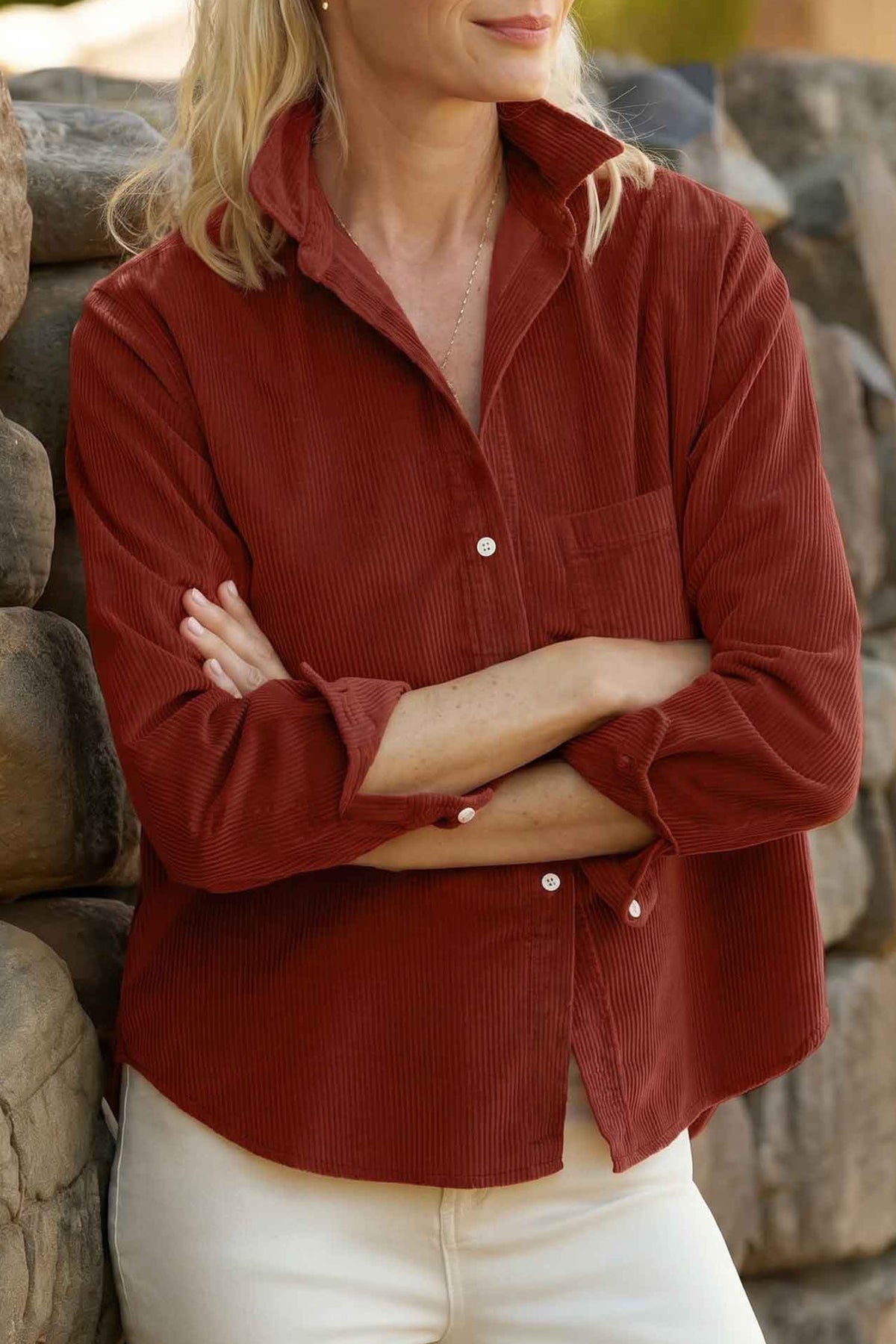 Clay Adjustable Cuff Long Sleeve Corduroy Shirt
