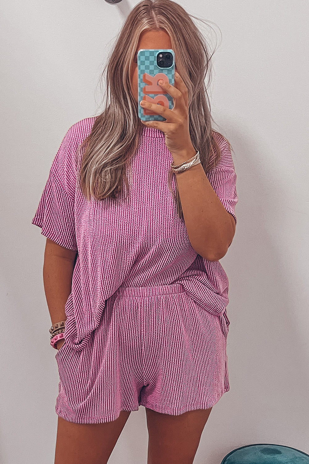 Ensemble t-shirt et short amples en tricot côtelé texturé Phalaenopsis