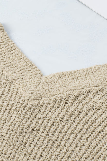 Apricot Cropped V Neck Fuzzy Sweater