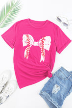 Rose Red Baseball Bowknot Graphic Casual Tee
