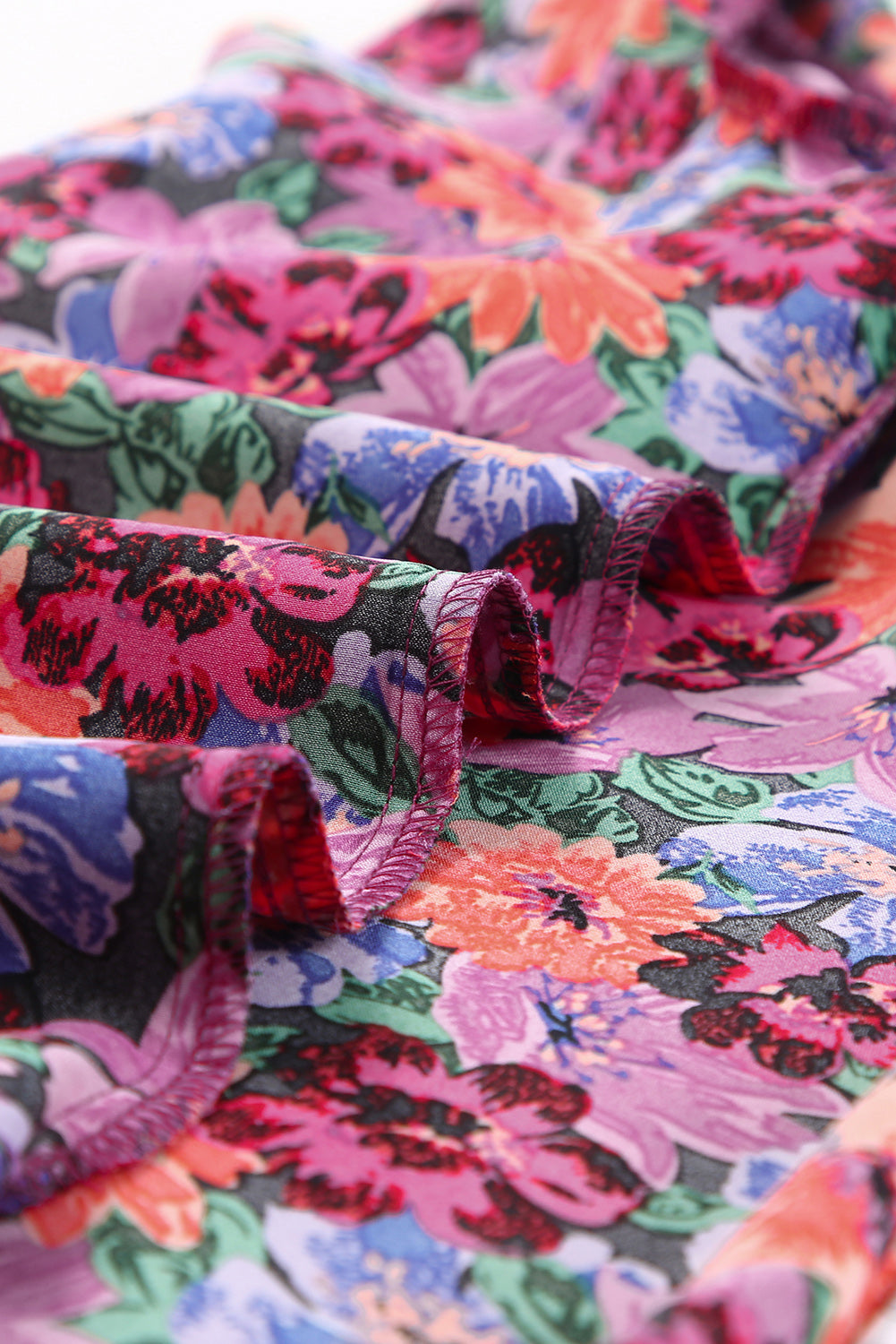 Blusa con cuello redondo y manga abullonada con estampado floral multicolor 