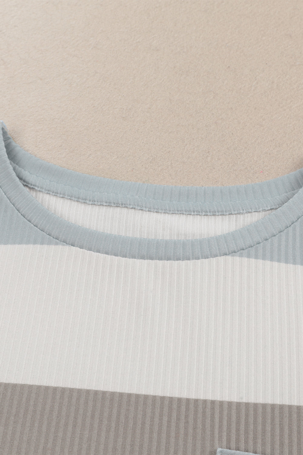 Color Block Ribbed Long Sleeve Top with Pocket