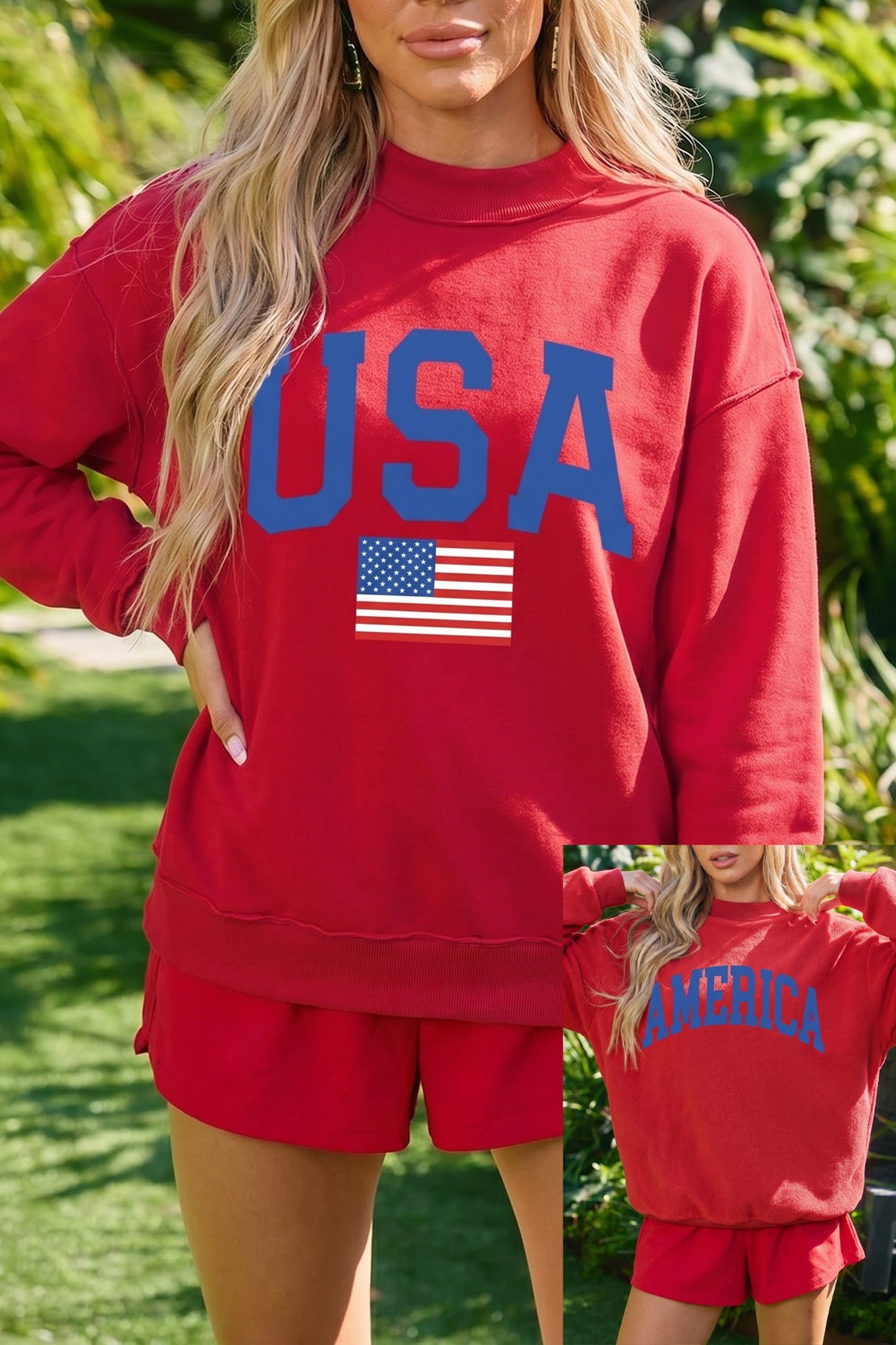 Light Grey Mock Neck Reversible USA/America Graphic Sweatshirt